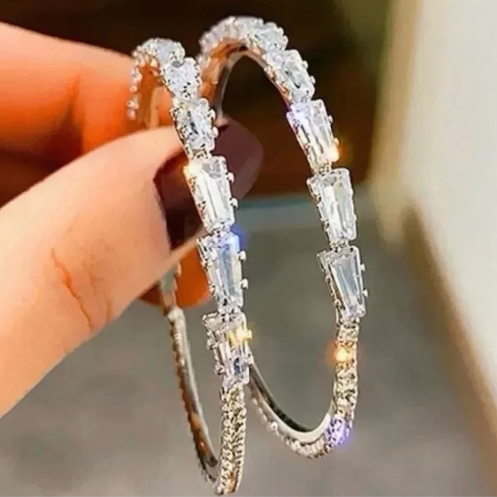 White Sapphire Silver Hoop Earrings